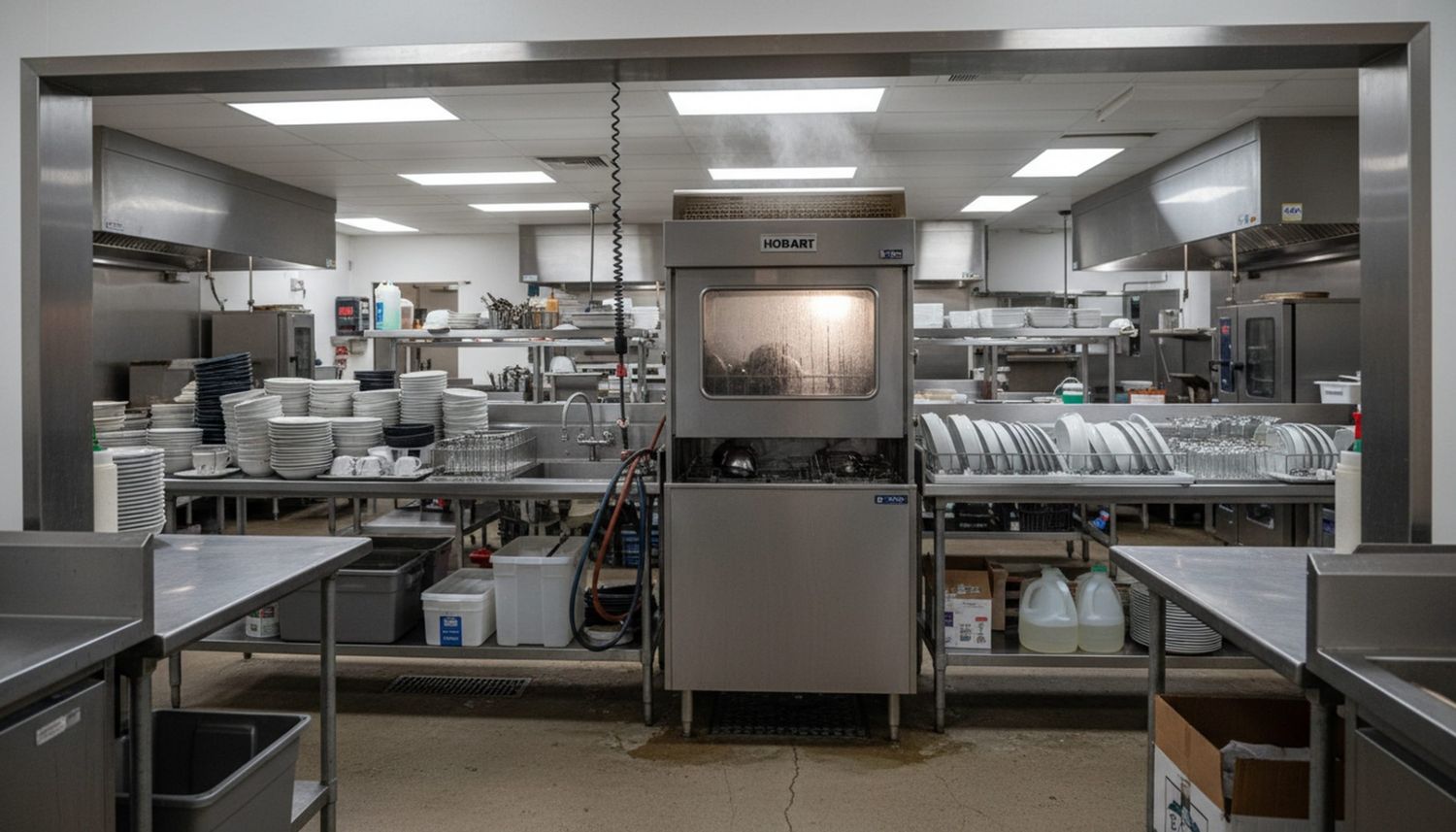 High-capacity commercial dishwashing services in Singapore ensuring rapid turnover and hygiene compliance for large-scale F&B operations.