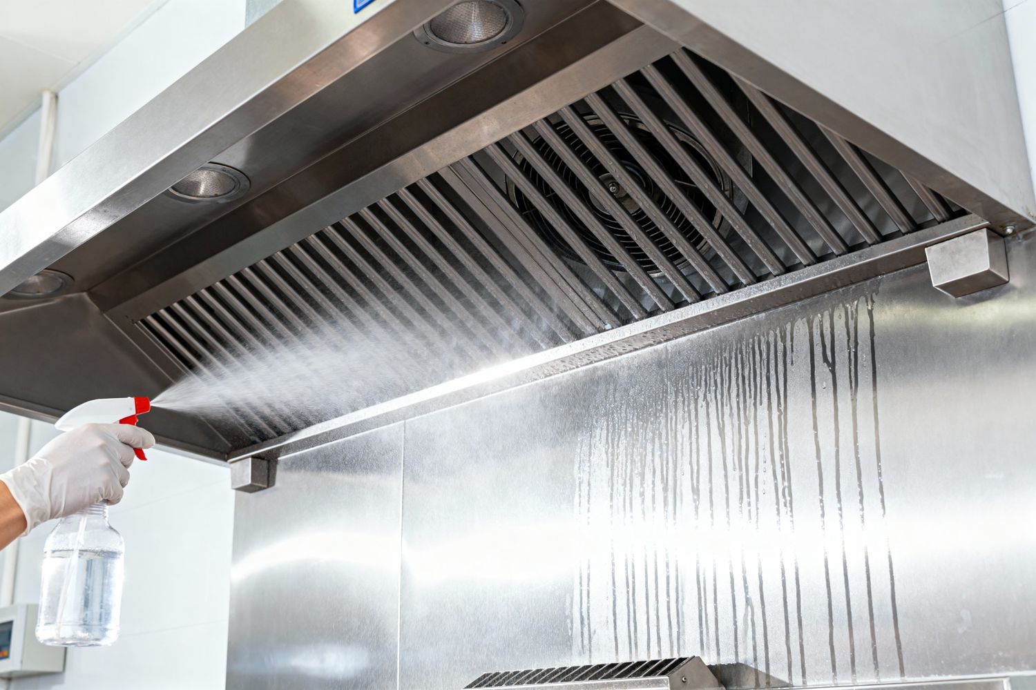 Professional kitchen exhaust system cleaning in Singapore using industrial degreasing agents to ensure SCDF fire safety compliance.